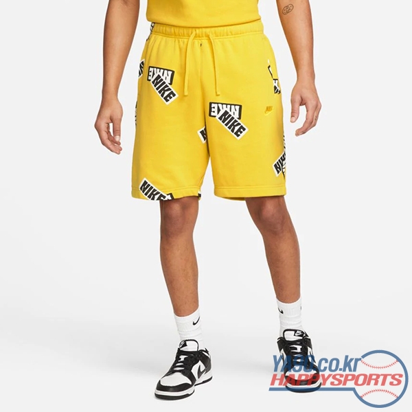 [나이키] 스포츠웨어 에센셜 프렌치 테리 올 오버 프린트 쇼츠 반바지 DM6887-709 (옐로우/화이트)