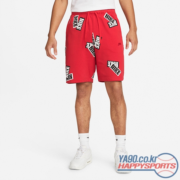 [나이키] 스포츠웨어 에센셜 프렌치 테리 올 오버 프린트 쇼츠 반바지 DM6887-657 (레드/화이트)