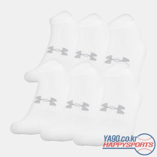 [언더아머] 남녀공용 UA 트레이닝 코튼 2.0 노 쇼 발목양말 6팩 1346786 (화이트 100)
