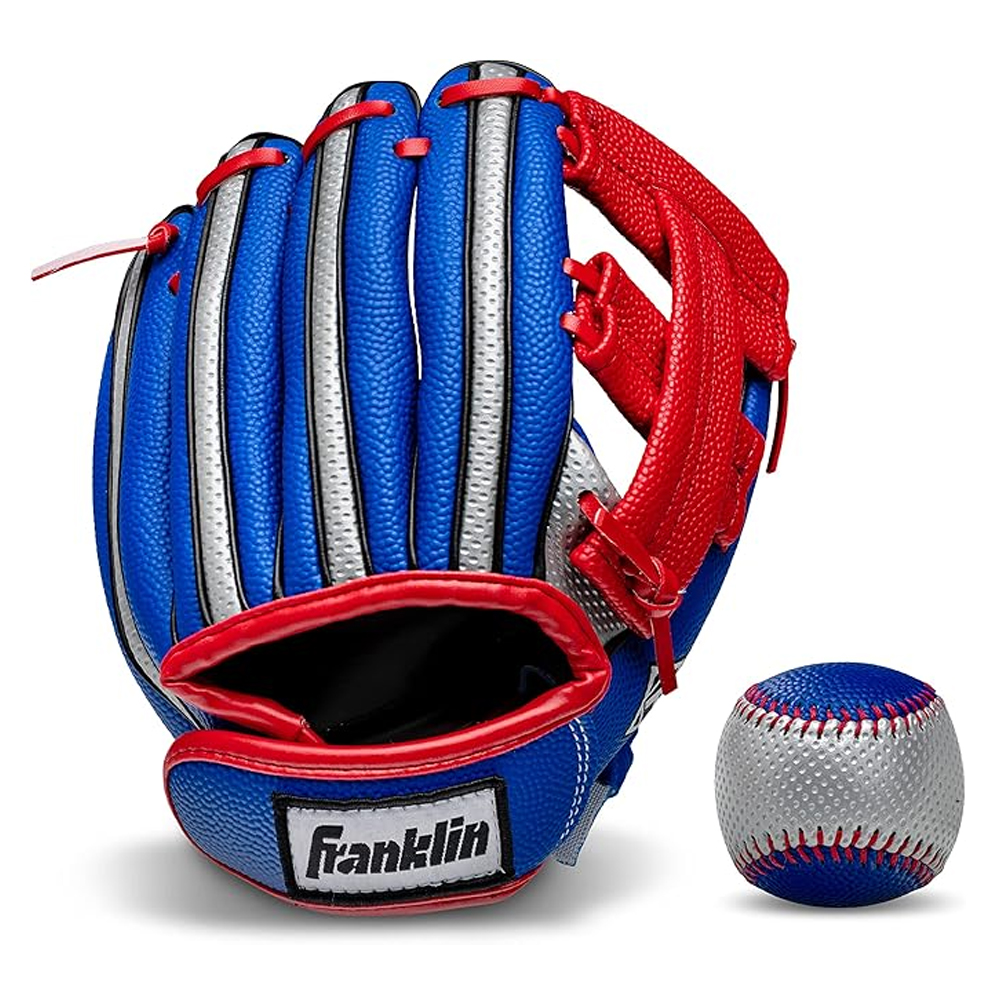 프랭클린 스포츠 에어테크 폼 유소년 9인치 야구 글러브 공 세트 (블루/레드/실버) 6844S1F1