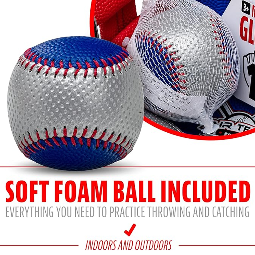 프랭클린 스포츠 에어테크 폼 유소년 9인치 야구 글러브 공 세트 (블루/레드/실버) 6844S1F1