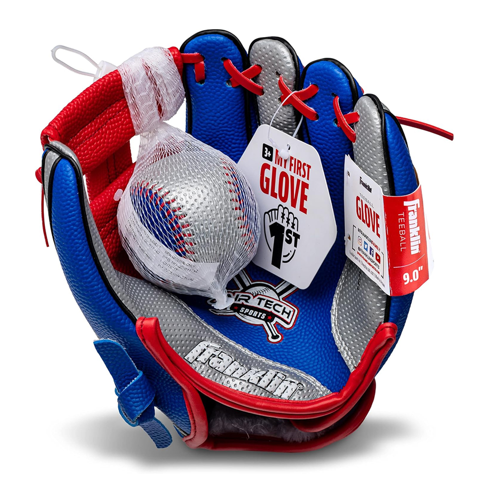 프랭클린 스포츠 에어테크 폼 유소년 9인치 야구 글러브 공 세트 (블루/레드/실버) 6844S1F1